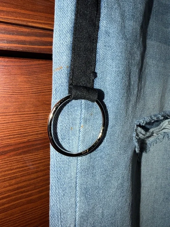 POL Distressed Denim Straight Leg Jeans with Crochet Trim & Black Side Strap - Picture 7 of 7